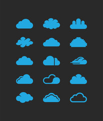 Fototapeta premium Collection Of Blue Cloud Icons On Dark Background