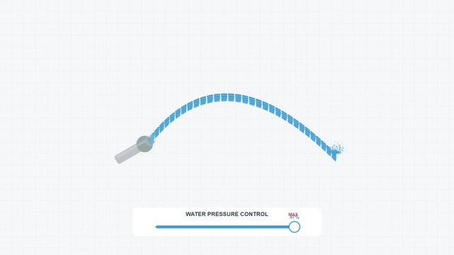 A water pressure control valve with a blue hose is shown in a technical drawing.