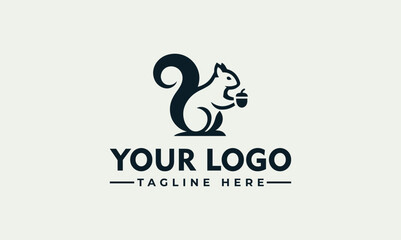 Minimalist vector logo illustration squirrel mascot holding acorn © nuaari