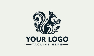 Elegant Vector Logo Illustration Squirrel Design Featuring Detailed Acorn Inspired Creative Graphic Art © nuaari
