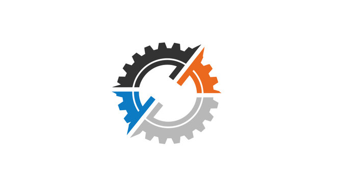 Multi-colored circular gear logo with four segments.