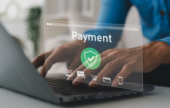 Human with online payment and shopping online, online banking digital technology, purchases, digital marketing, bank, banking applications, Financial transaction and global business online
