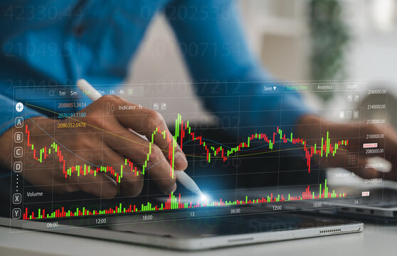 Business people with stock market chart financial trading, online investment, stock exchange analysis, market trends, real-time trading data, forex and crypto trading economic forecasting tool