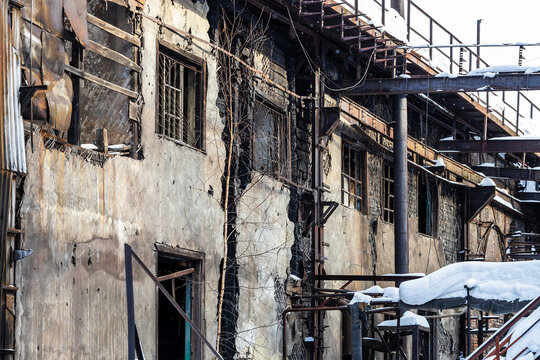 abandoned broken factory workshop building