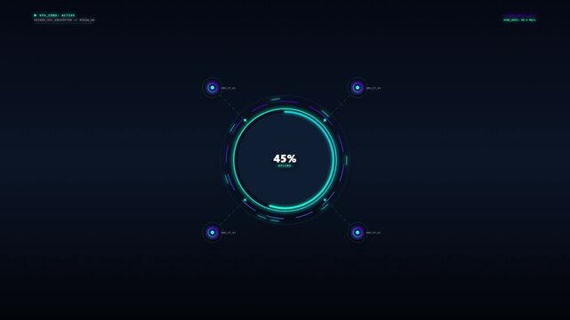A futuristic loading animation displays 0707-34 percentage on a dark screen