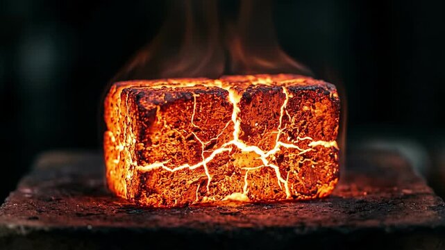 Glowing hot carbon block of a thermal battery, heat storage