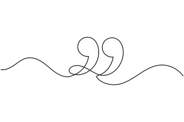 Obraz premium Quotation marks continuous one line art drawing for minimalist message concept vector illustration