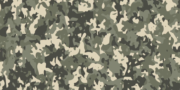 Seamless Camouflage Pattern with Green Olive and Beige Shapes Military Army Woodland Style Vector Background for Hunting Tactical Gear Fabric Wallpaper Scrapbooking Digital Paper Outdoor Clothing.
