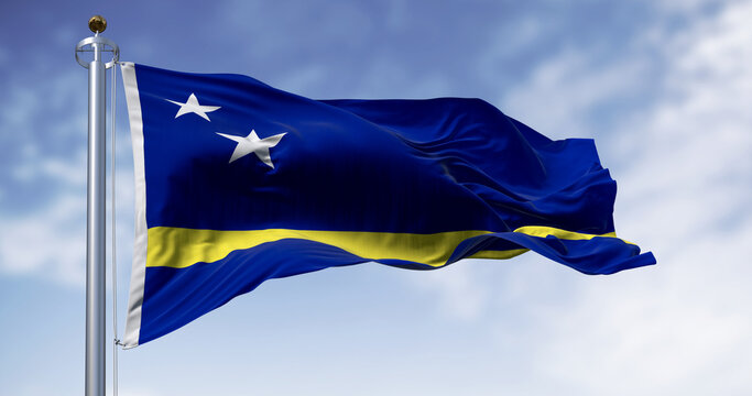 Close-up of Curacao flag waving in the wind
