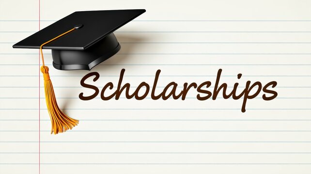 Scholarship Graduation Cap with Mortarboard on Lined Paper Education Finance Award Concept
