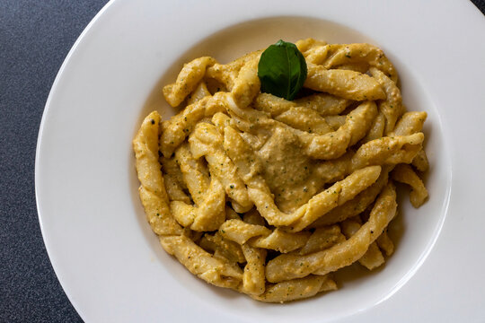 Sicilian Busiate Pasta with Pesto Trapanese Close Up