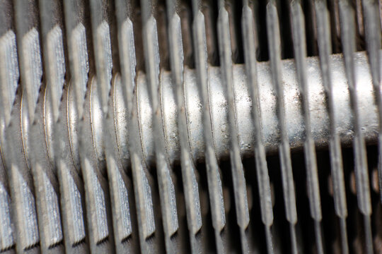 Close up Macro View of Ribbed Metal Industrial Cooling Fins