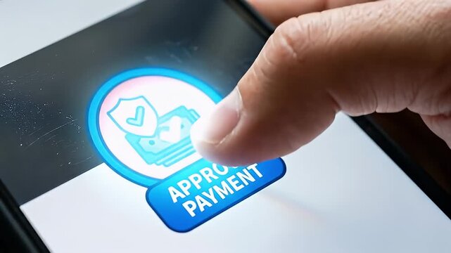 Mobile phone finger app payment digital transaction touchscreen hand technology finance online payment security smartphone electronic device user interface financial technology approved payment icon