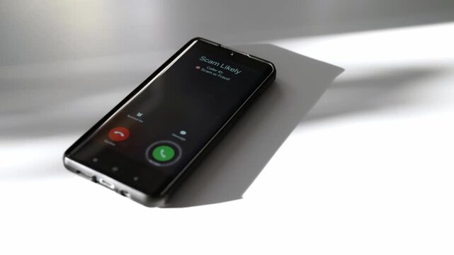 Close-up of smartphone screen displaying dangerous incoming scam call.