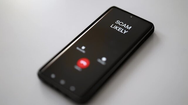 Close-up of smartphone screen displaying dangerous incoming scam call.