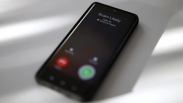 Close-up of smartphone screen displaying dangerous incoming scam call.
