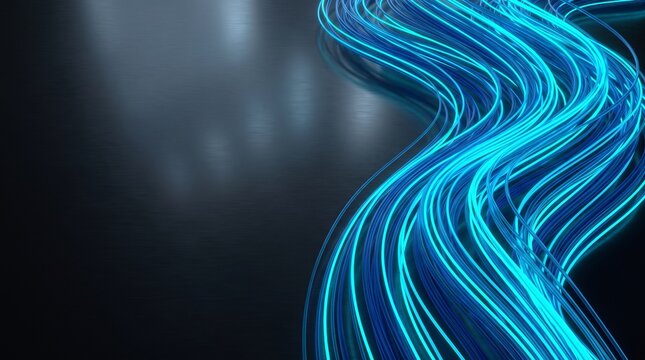 Futuristic blue flowing energy lines on a black dark backdrop