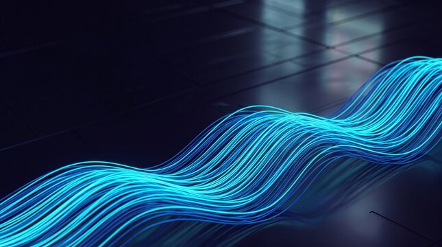 Abstract Glowing Blue Data Wave Fiber Optic Network Technology Concept