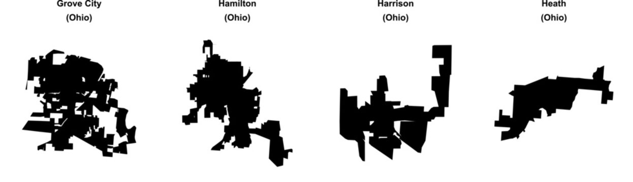 Grove City, Hamilton, Harrison, Heath outline maps