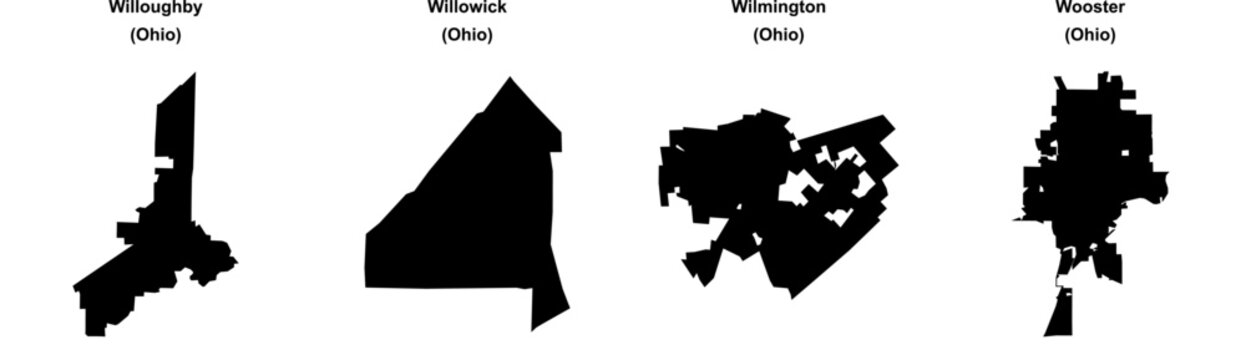 Willoughby, Willowick, Wilmington, Wooster outline maps
