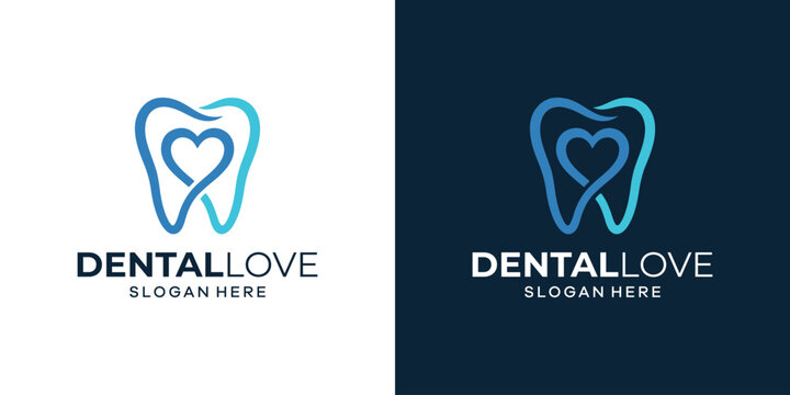 Creative dental care logo design illustration. Inspiration vector dental with heart love icon design template