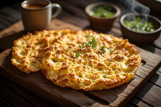 paraguayan mbeju served on a wooden board