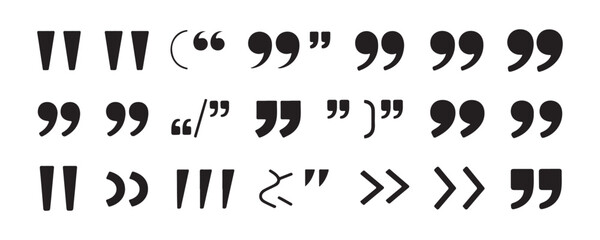Set of various quotation marks isolated on transparent background for typography and web design. © Stock