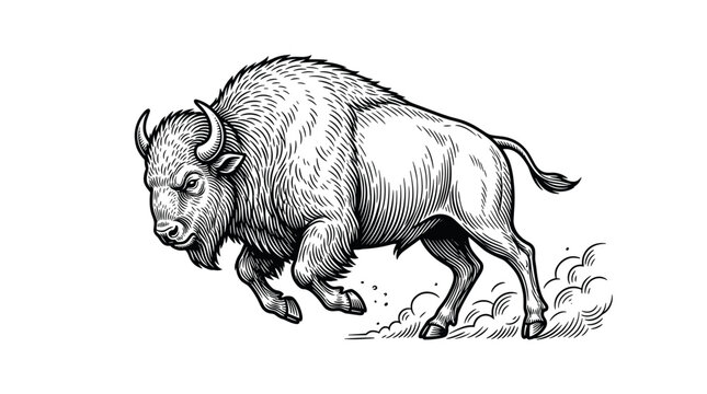 Bison Running in the Wild.