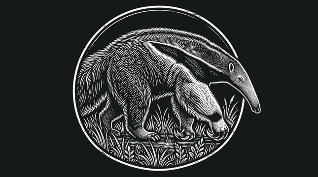 Detailed Aardvark Illustration in Circle.