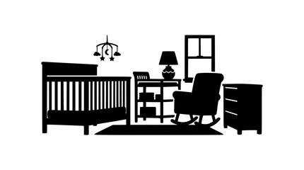 Fototapeta premium Baby nursery room interior silhouette with furniture and accessories