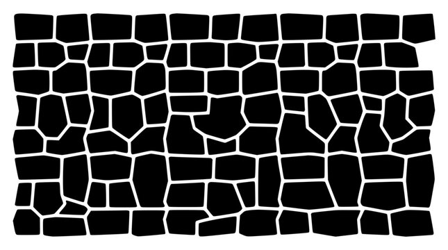 Abstract black and white stone wall pattern illustration with irregular blocky masonry