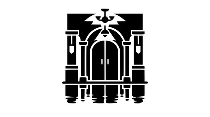 Obraz premium Flooded Interior Building Entrance Icon with Water Reflection Silhouette