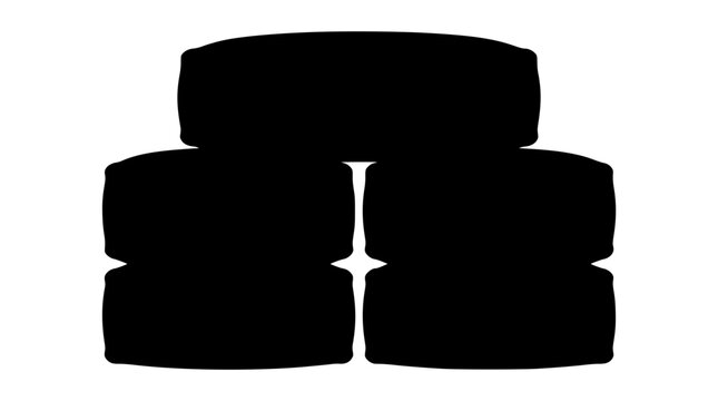 Black silhouette of stacked car tires isolated on white background