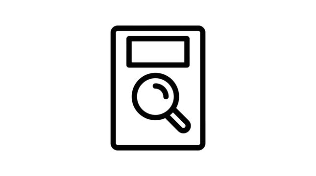 A magnifying glass is shown on a document icon for search.
