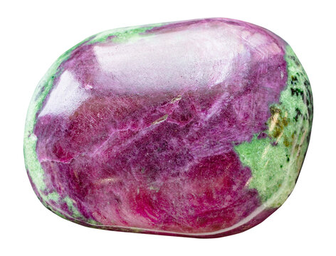 specimen of mineral from geological collection - polished anyolite, ruby in zoisite rock isolated on white background