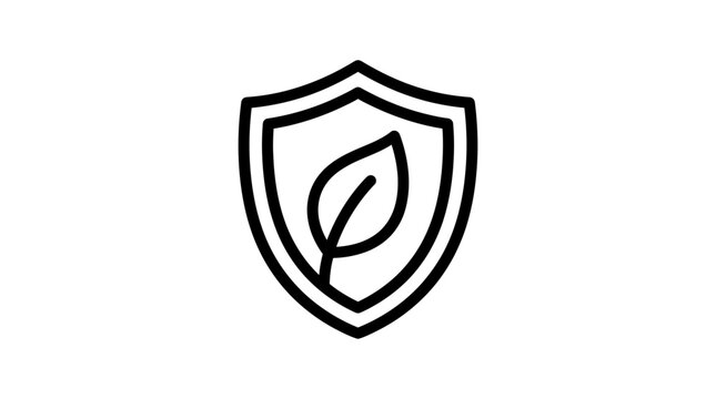 A shield icon with a leaf is shown on a white background.
