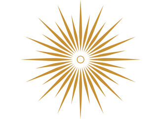 Obraz premium Golden sunburst star icon with sharp rays on white background