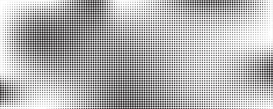 Grunge halftone gradient texture. Black dotted grain grit wallpaper. Pixel noise bitmap pattern background. Fading comic cartoon overlay. Rasterized pixelated anime or manga backdrop. Vector