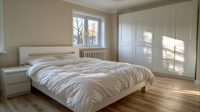 Modernized Post Soviet Apartment Bedroom With White Furniture