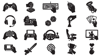 Gaming, Esports Icons Set, 20 Black Vector Graphics, Esports Symbols, Gaming Community, Tournament Signs © marha