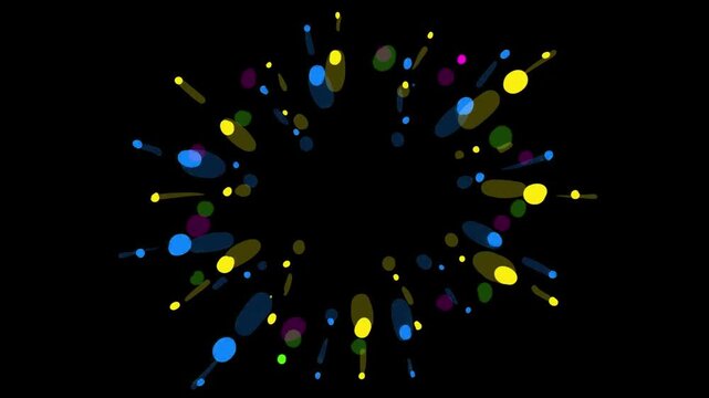 Dynamic splashes of colorful lines on a black background. Hand-drawn fireworks strokes for overlay in Full HD.