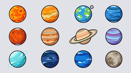 Collection of planets and celestial bodies icons © Nataliaa