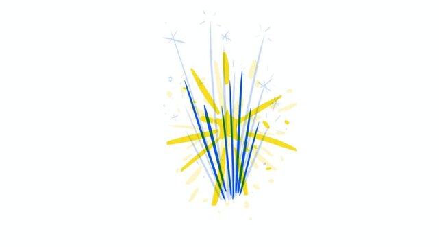 Art effect with blue pen marks lines and yellow sparks on a white background. Simple line animation in Full HD.