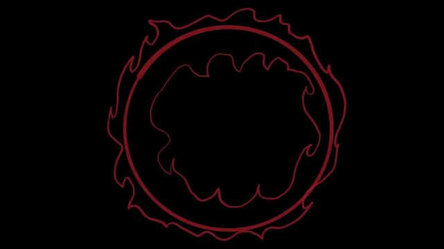 Dynamic hand-drawing of a ring of fire on a black background. Creation process of a burning obstacle in Full HD.