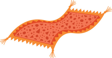 Cute flying magic carpet vector illustration with simple abstract pattern, orange fairytale doodle rug. © SANDIP
