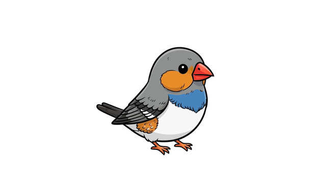 Cute Cartoon Zebra Finch Bird Vector Illustration Featuring Detailed Plumage and Vibrant Colors for Nature and Wildlife Design Projects