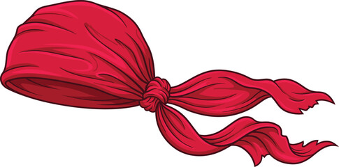 Red pirate bandana vector illustration with long tied tails, isolated biker headscarf icon. © SANDIP