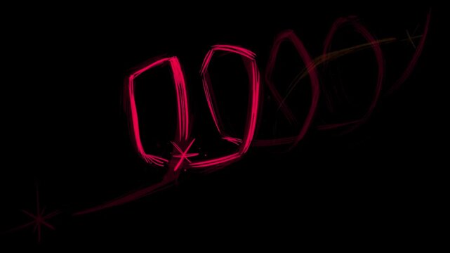 Hand-drawing twisted colorful artistic lines on a black background. Stock animation with a rotating magical line in Full HD.