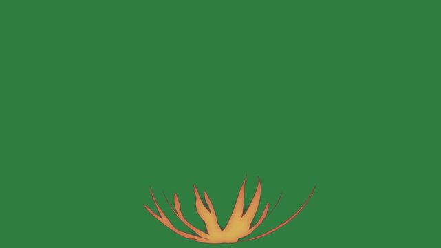 Red arrow on it an orange flower drawing of bird in the middle deer head pointing up to right isolated on green screen background