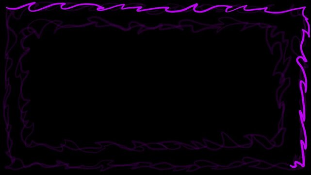 Purple fire frame with flickering on a black background. Full HD animation with 2D flames in a rectangular frame.